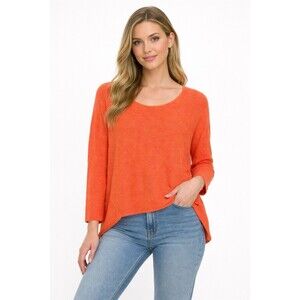Avalin Orange Cotton Knit Sweater One Size Scoop Neck Lightweight USA Made